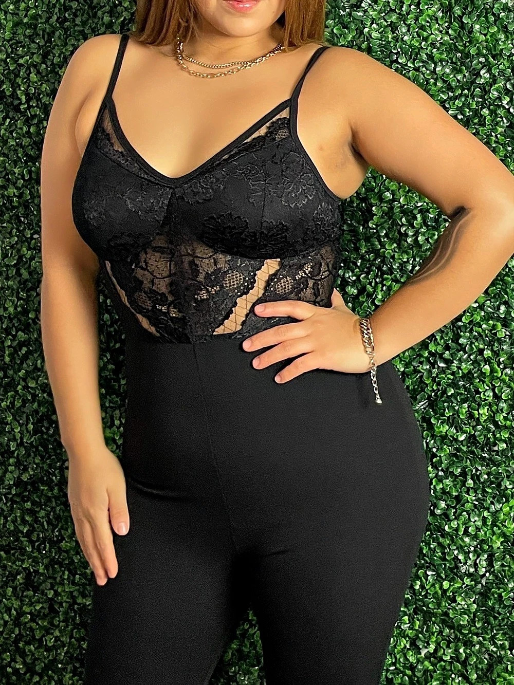 Express Black Lace Bodice Jumpsuit